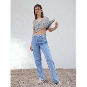 Zara / Black & White Stripe V Neck Tee